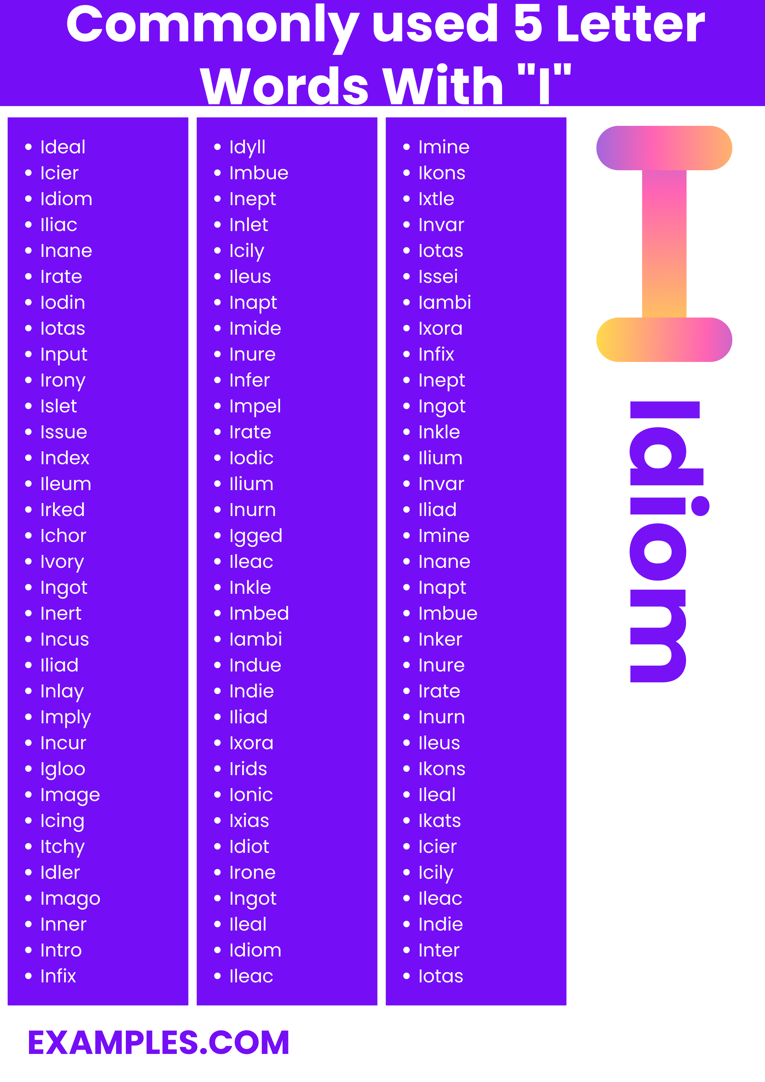 commonly used 5 letter words with i