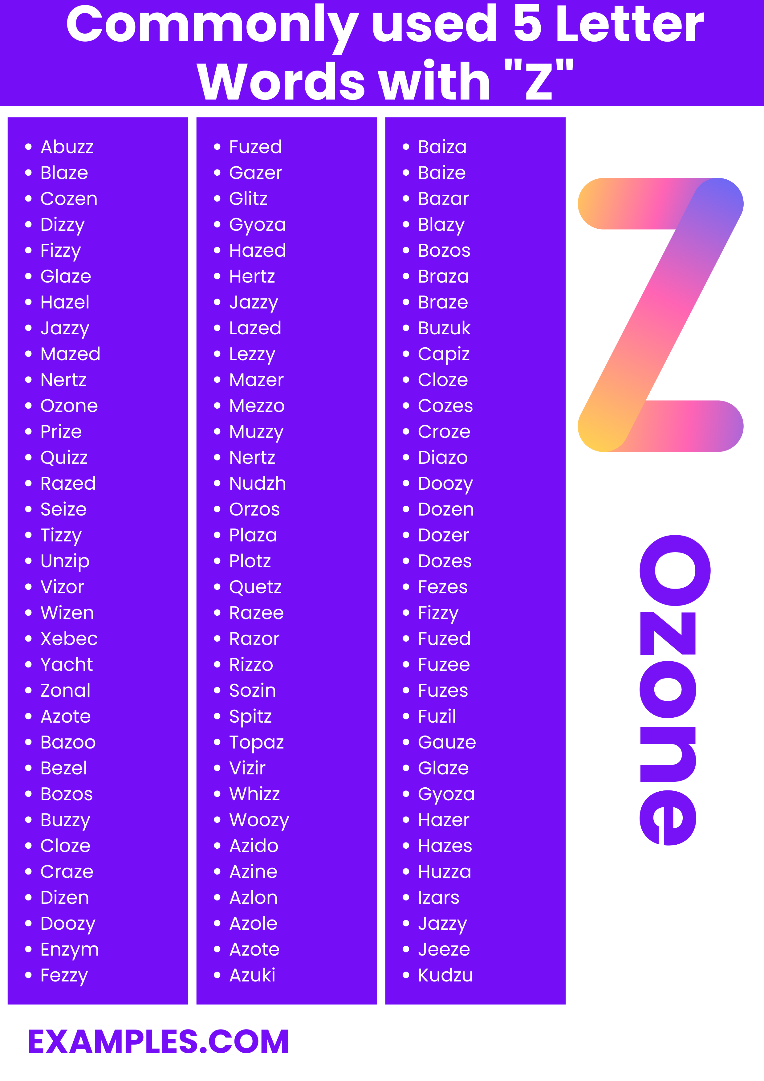 5 Letter Words With Z 450 List Meaning PDF