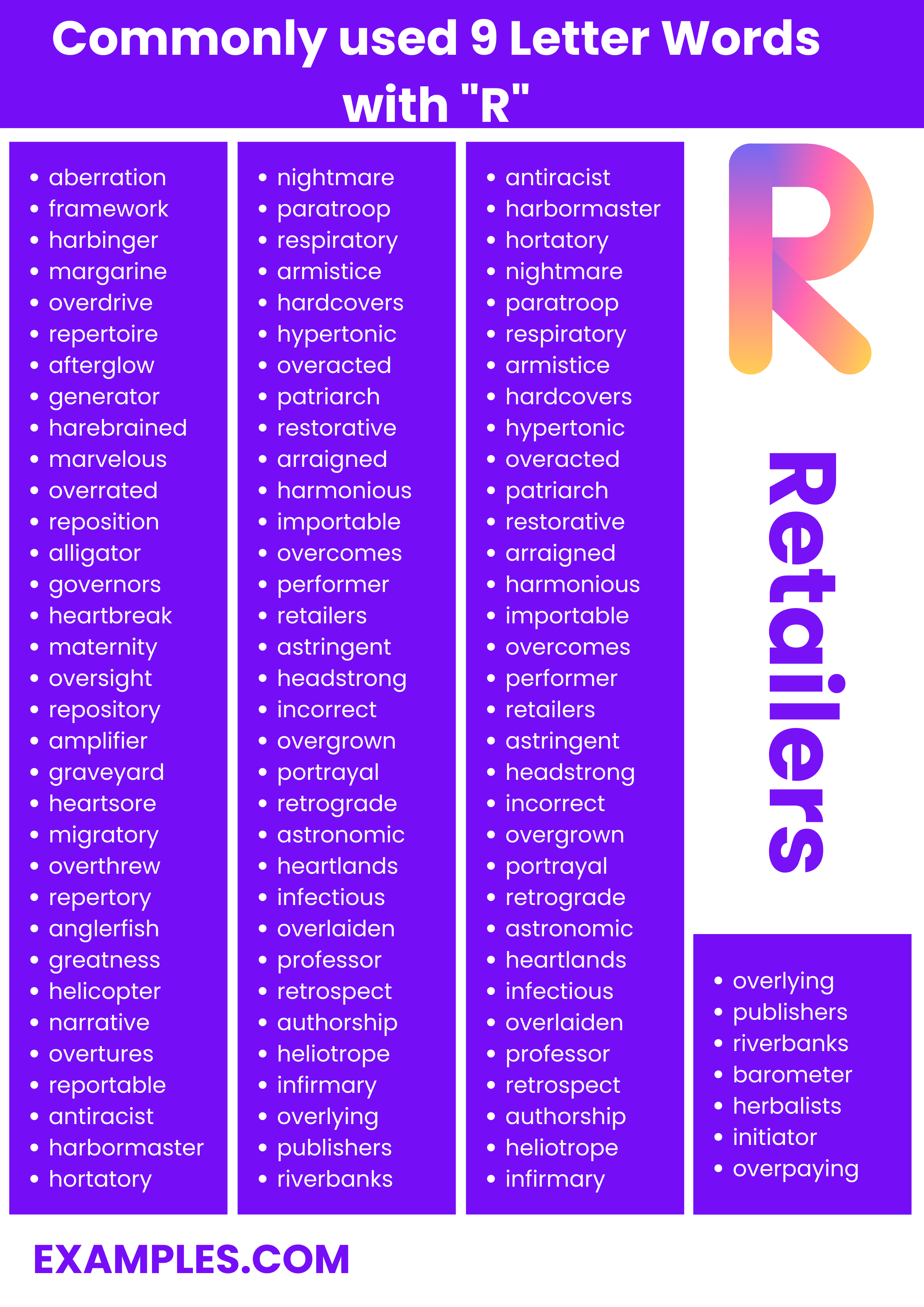 commonly used 9 letter words with r