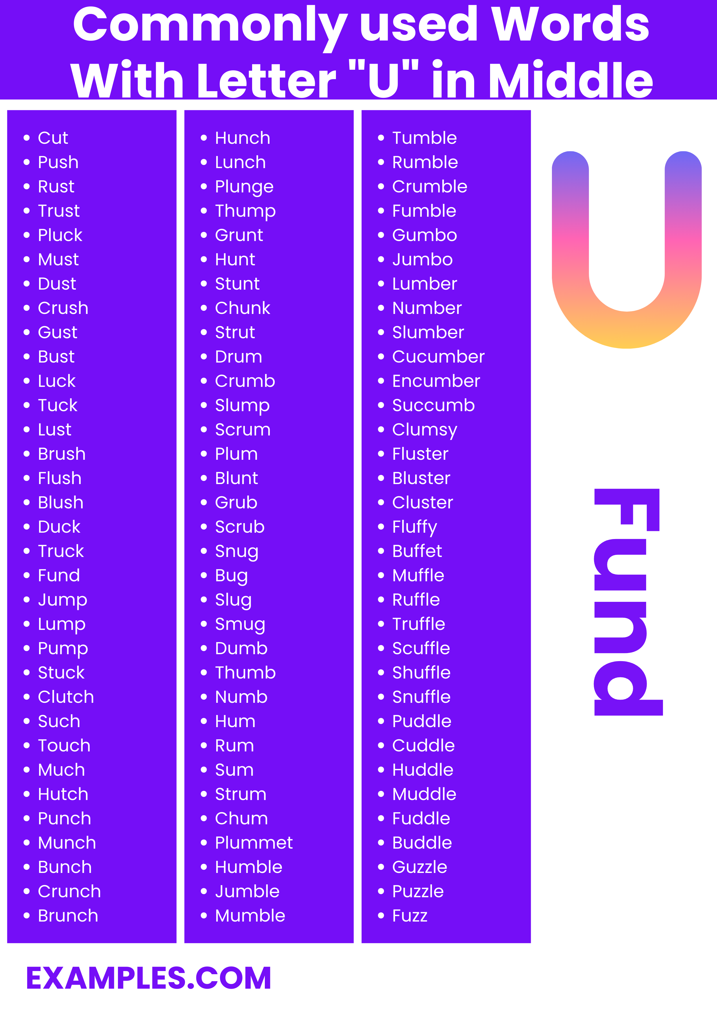 commonly used words with letter u in middle