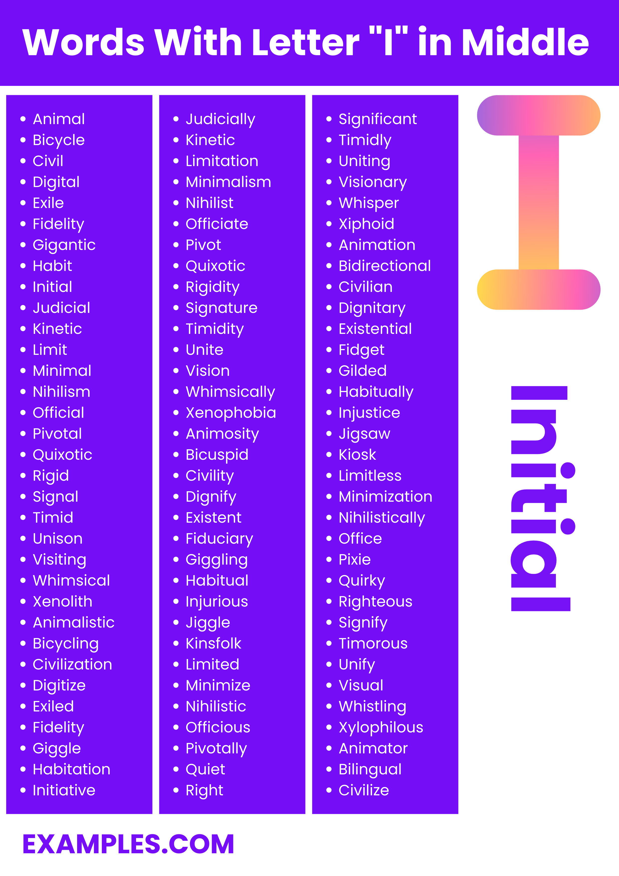 commonly used words with letter i in middle