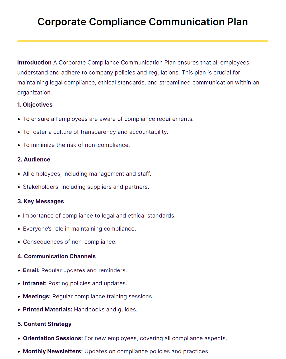 corporate compliance communication plan