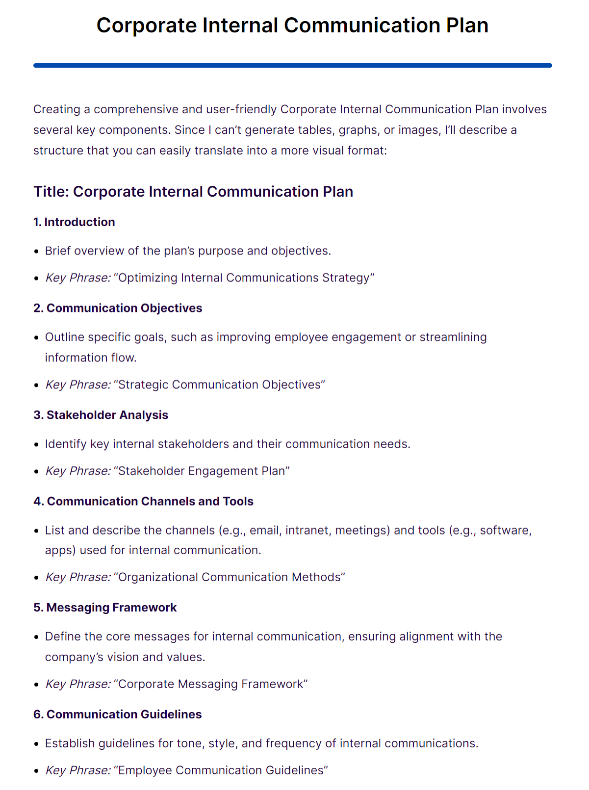 corporate internal communication plan