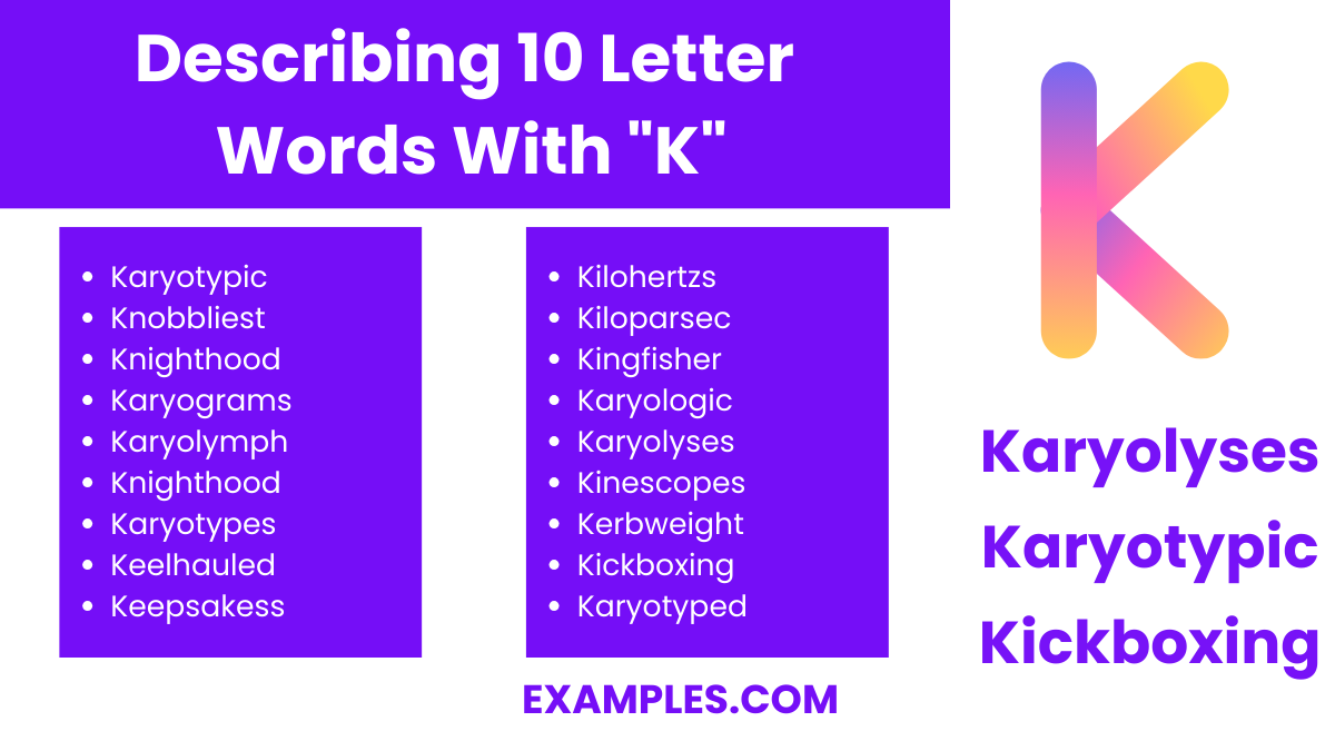 describing 10 letter words with k