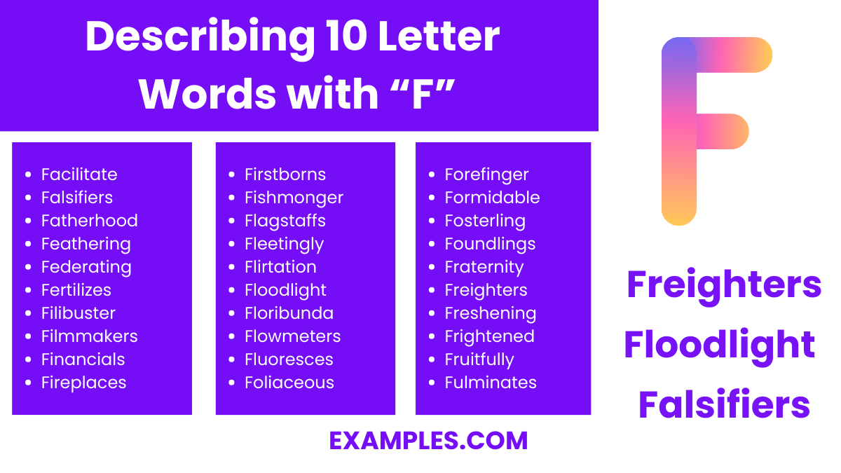 describing 10 letter words with f