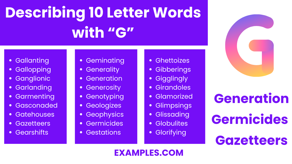 describing 10 letter words with g