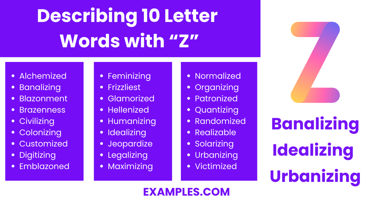 describing 10 letter words with z