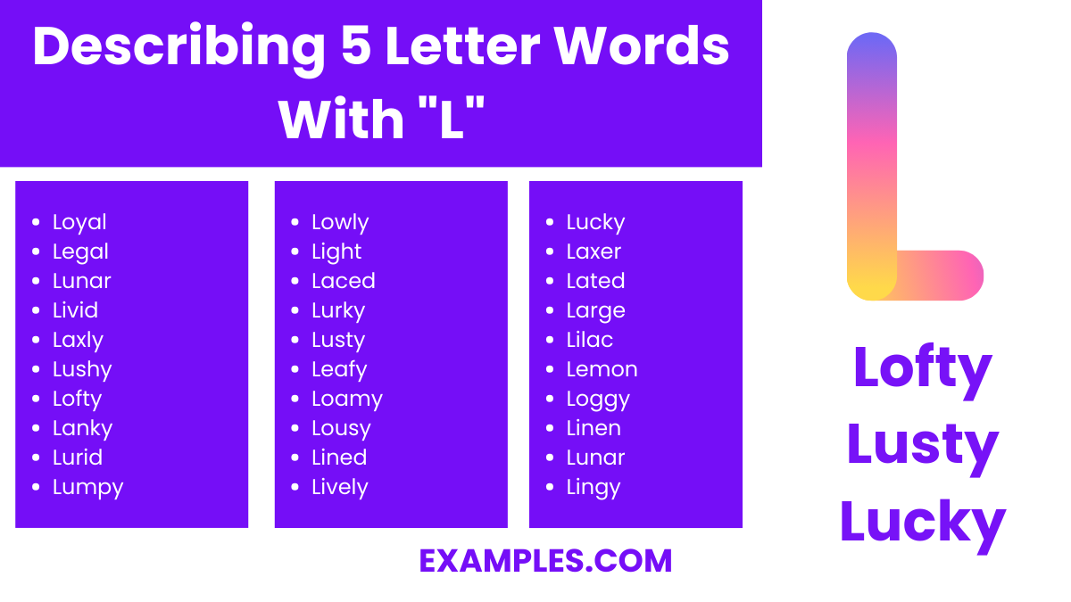 describing 5 letter words with l