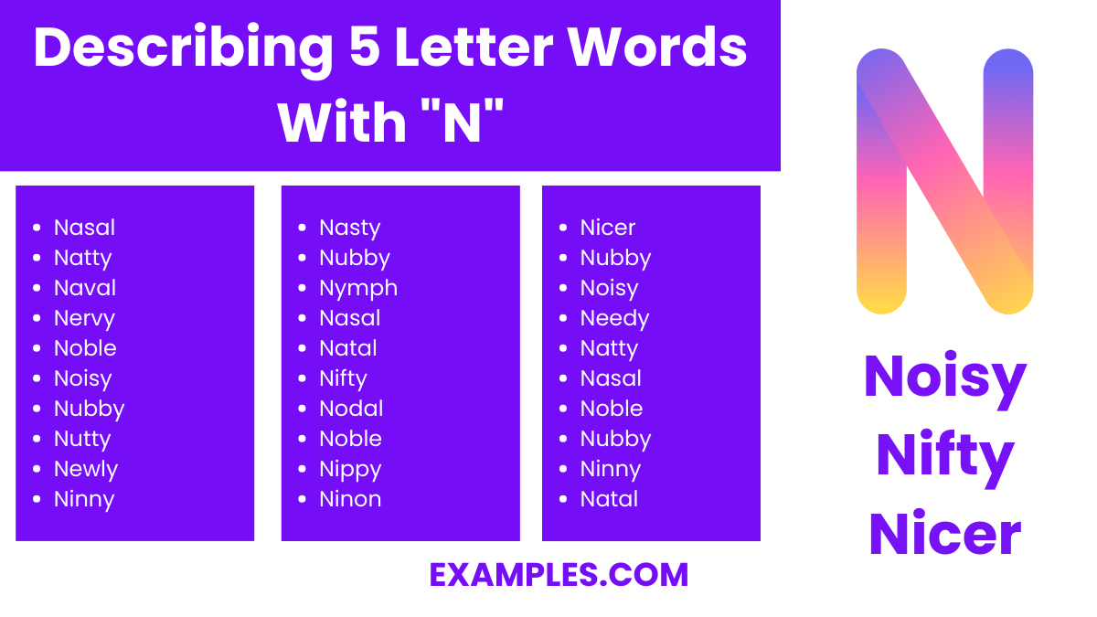 describing 5 letter words with n