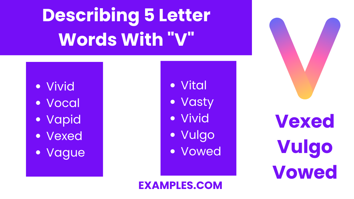 describing 5 letter words with v