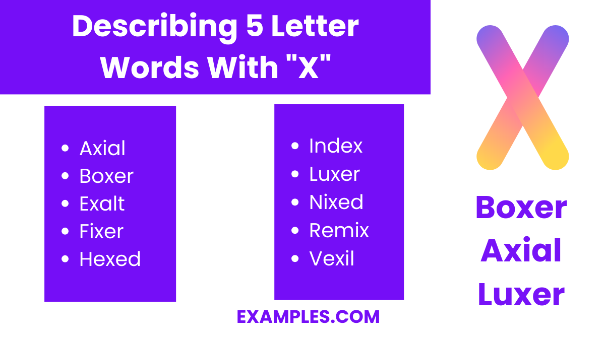 describing 5 letter words with x