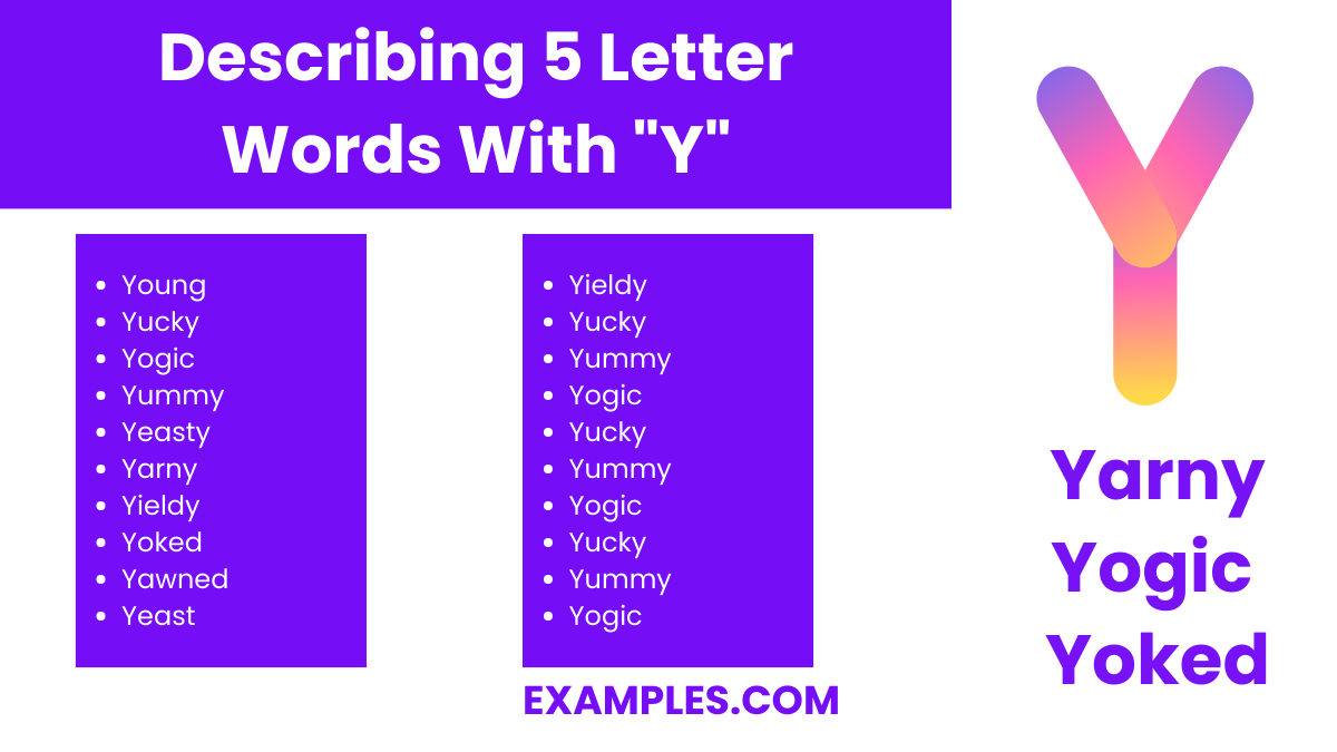 describing 5 letter words with y