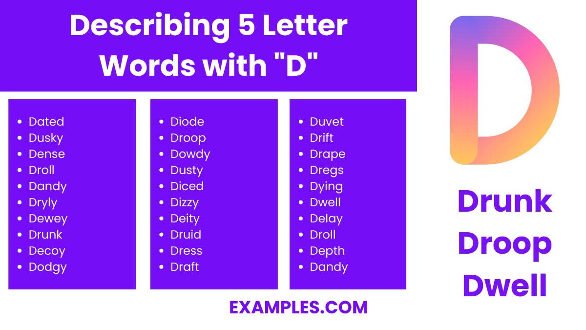 describing 5 letter words with d