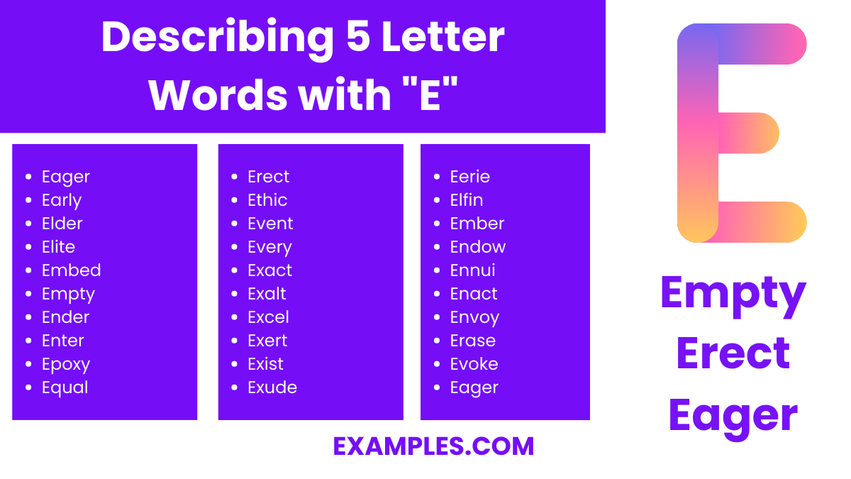 describing 5 letter words with e