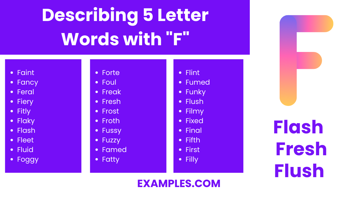 describing 5 letter words with f