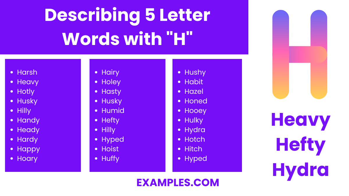 describing 5 letter words with h