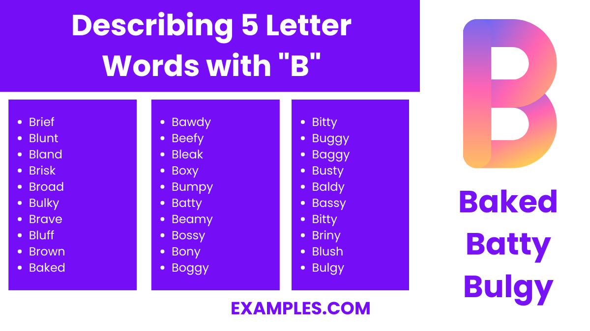 describing 5 letters words with b