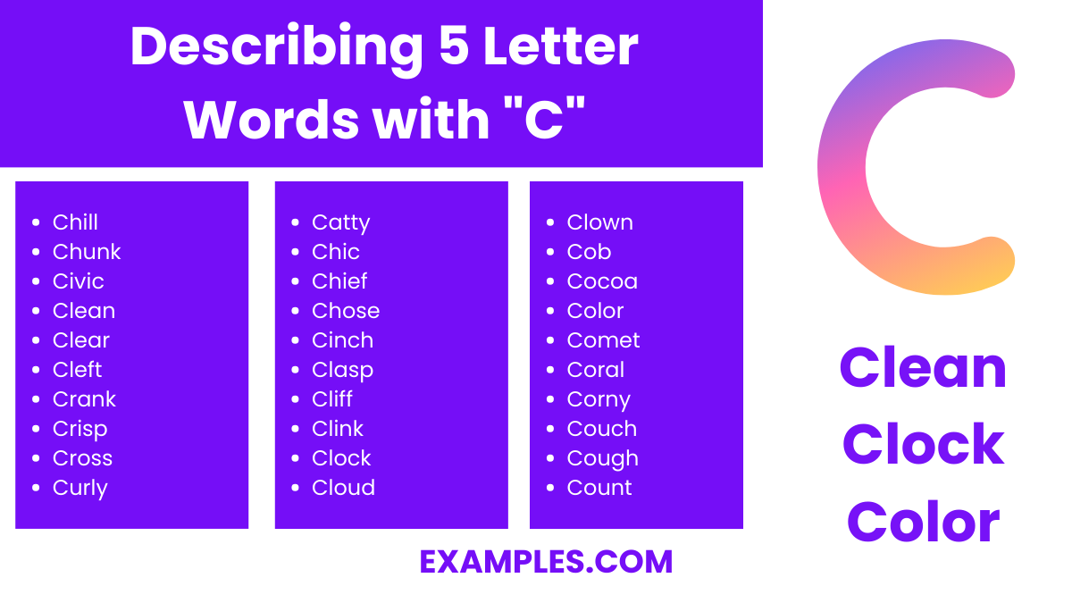 describing 5 letters words with c
