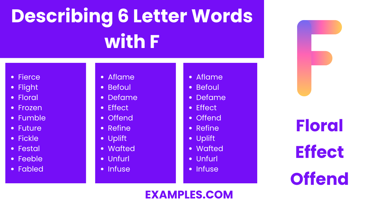 describing 6 letter words with f