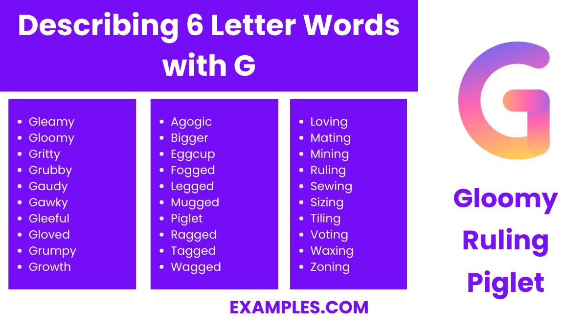 describing 6 letter words with g