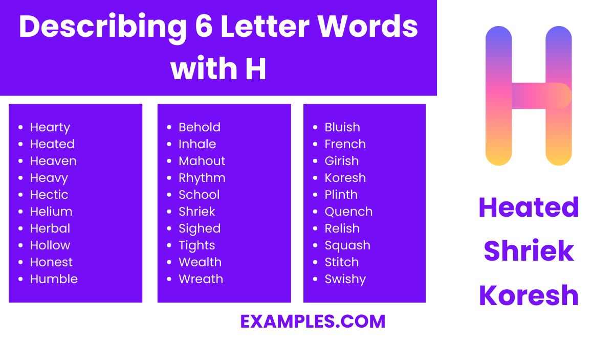describing 6 letter words with h