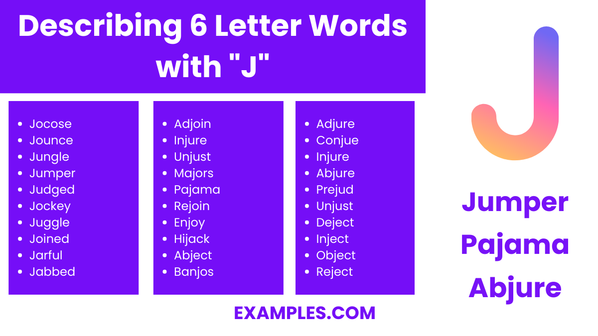 describing 6 letter words with j