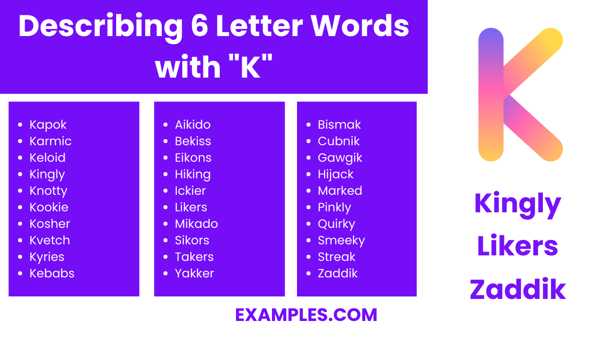 describing 6 letter words with k