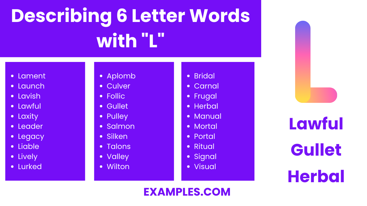 describing 6 letter words with l