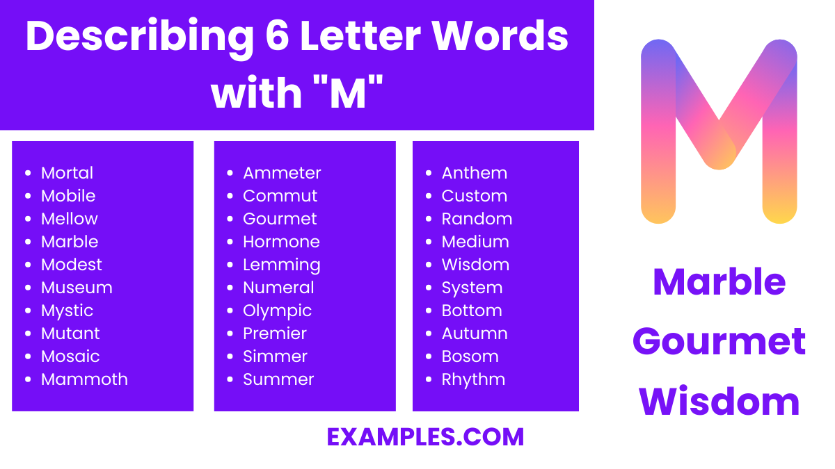 describing 6 letter words with m
