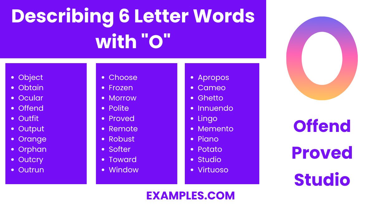 describing 6 letter words with o