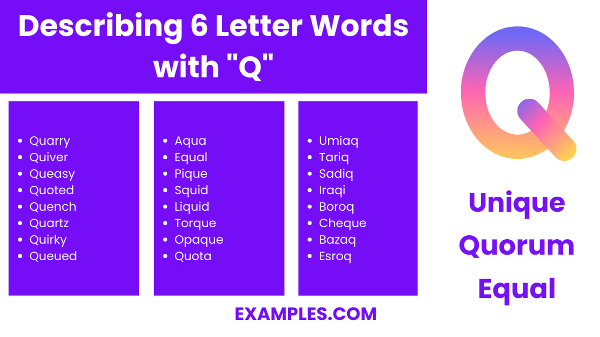 describing 6 letter words with q