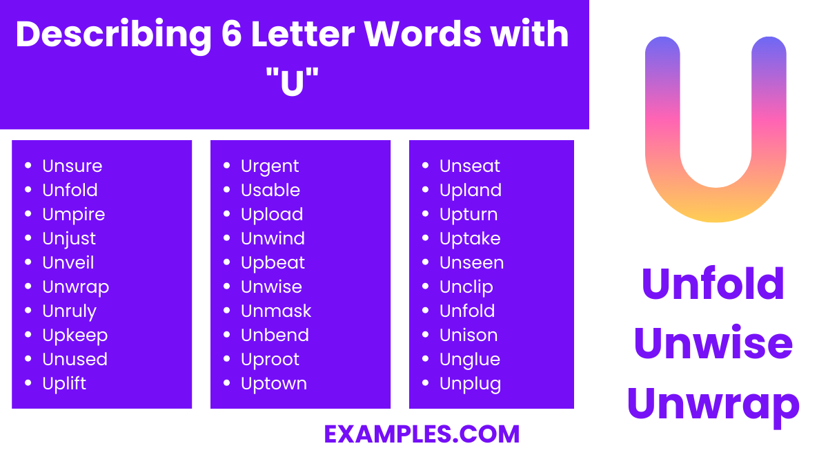describing 6 letter words with u