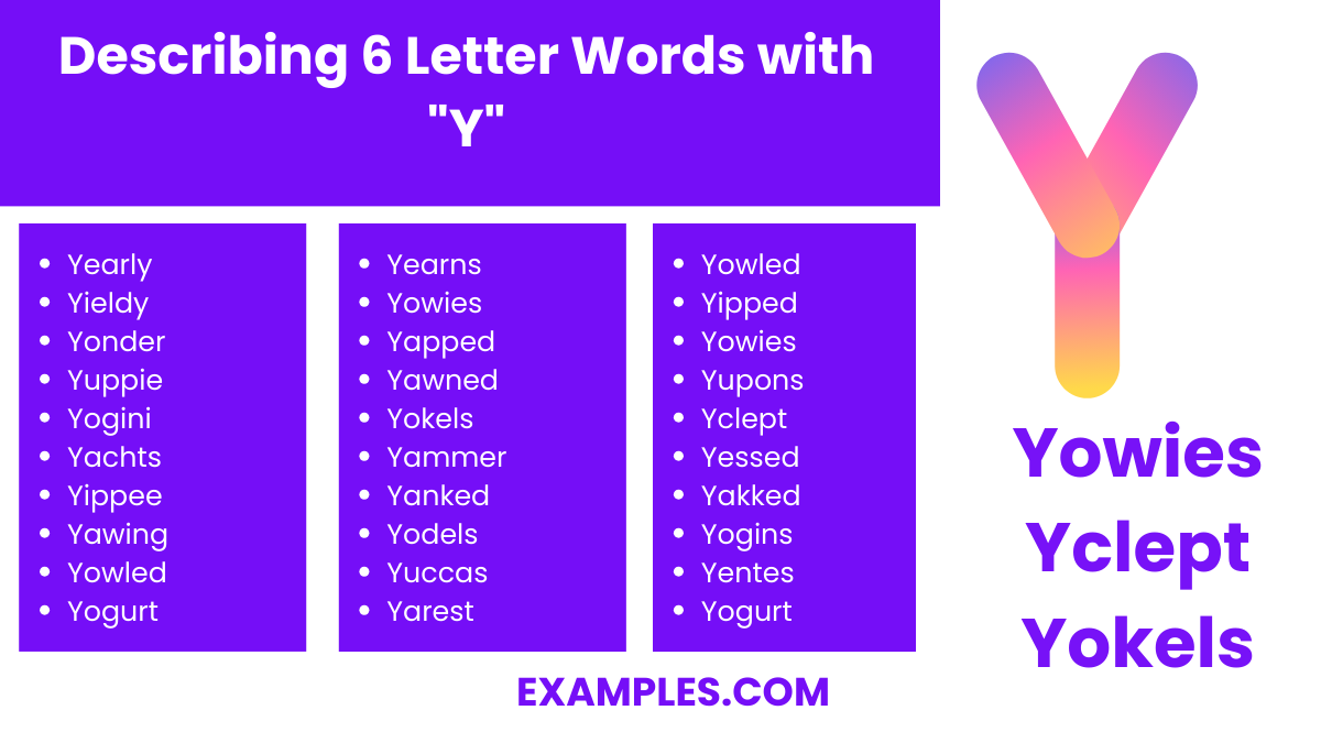 describing 6 letter words with y