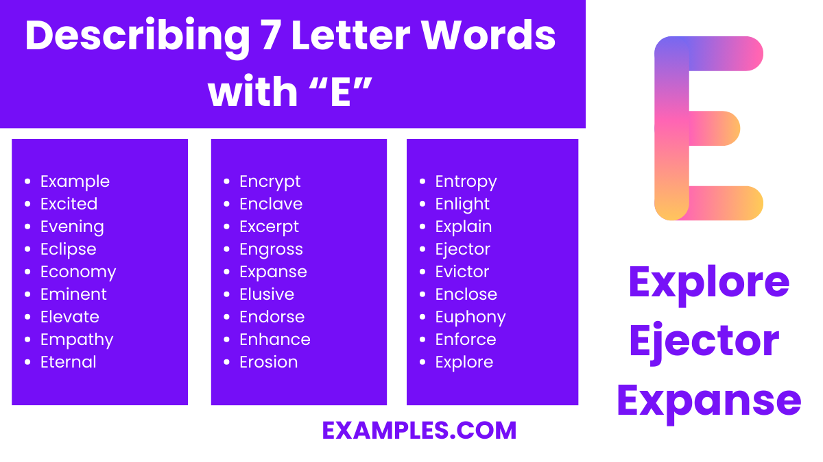 describing 7 letter words with e
