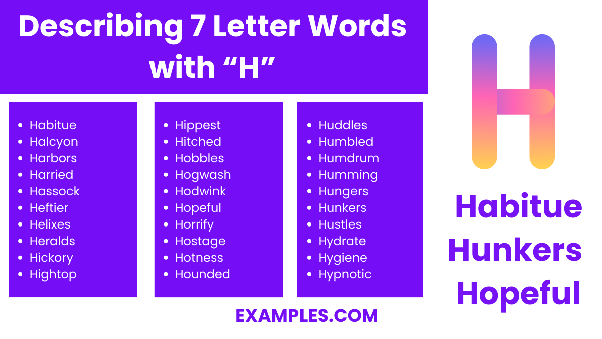 describing 7 letter words with h