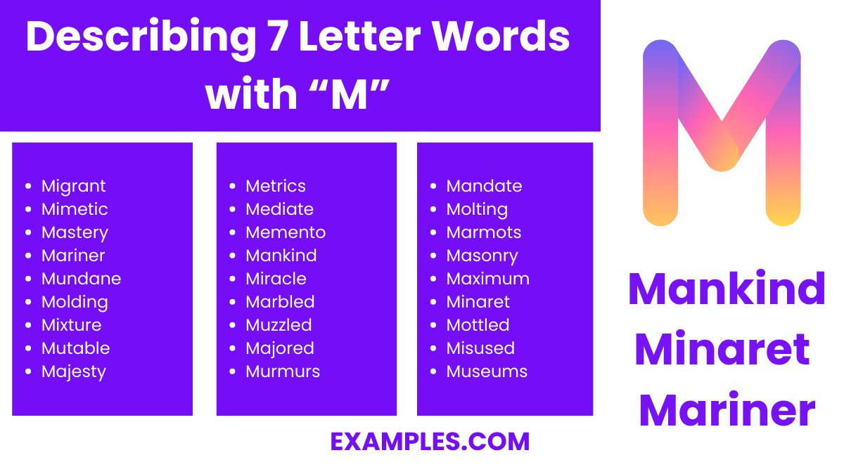 describing 7 letter words with m