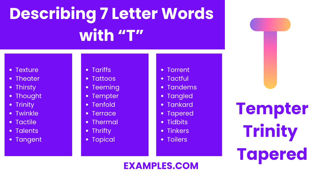 describing 7 letter words with t