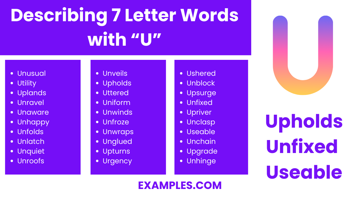 describing 7 letter words with u
