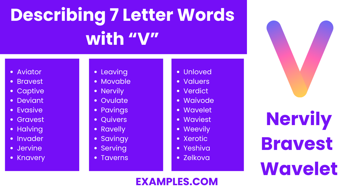 describing 7 letter words with v