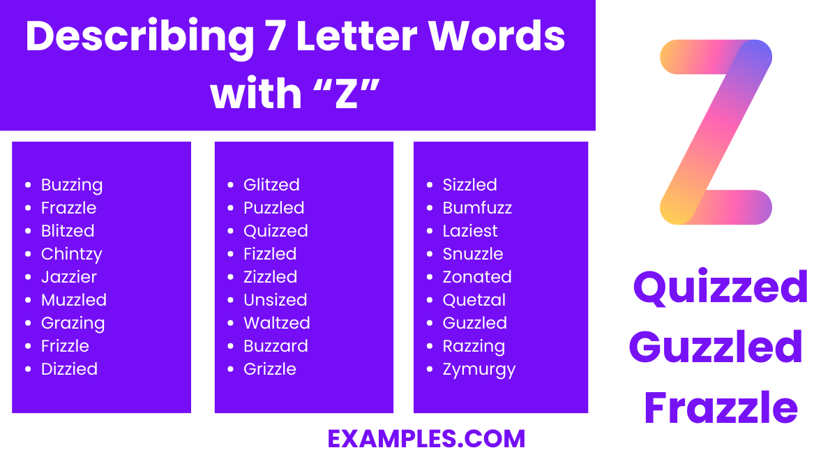 describing 7 letter words with z
