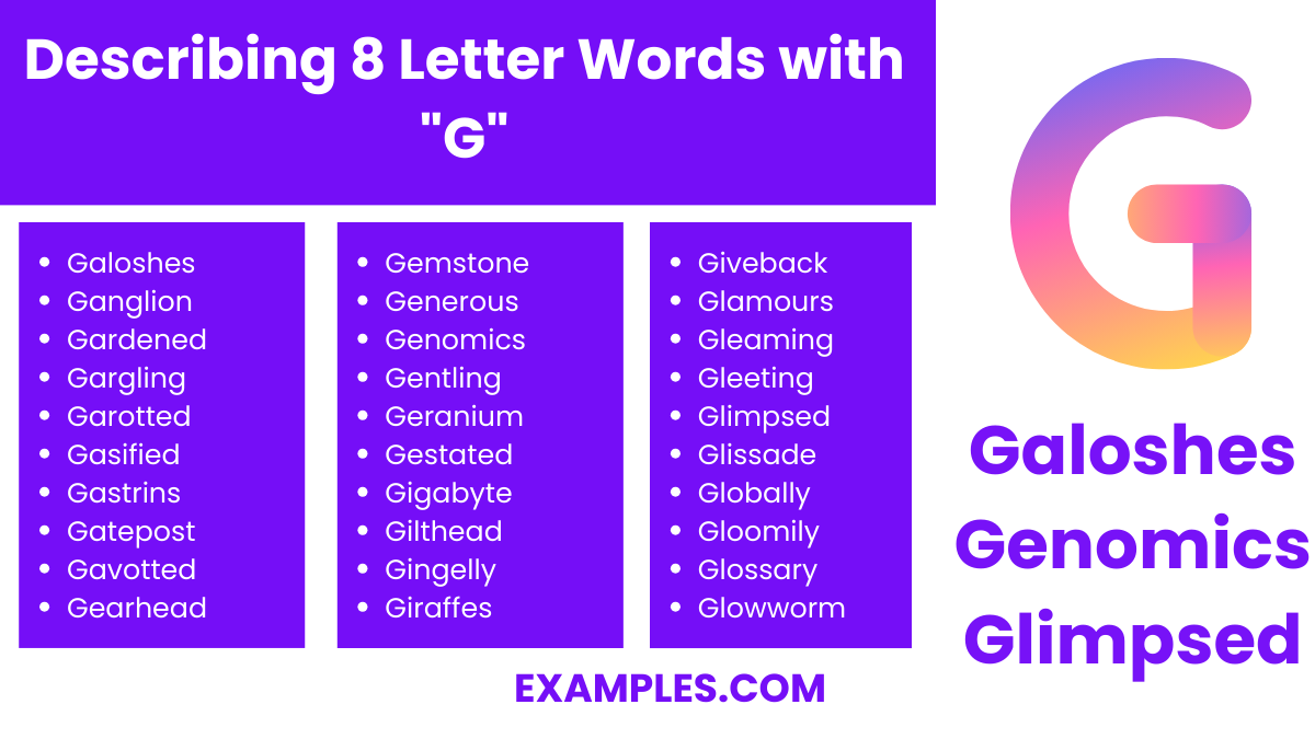 describing 8 letter words with g