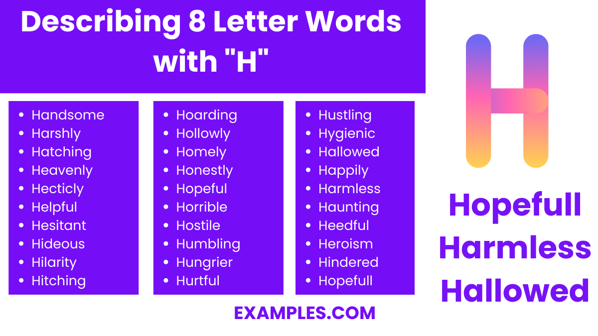 describing 8 letter words with h