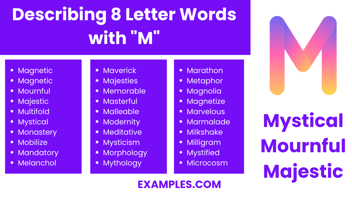 describing 8 letter words with m