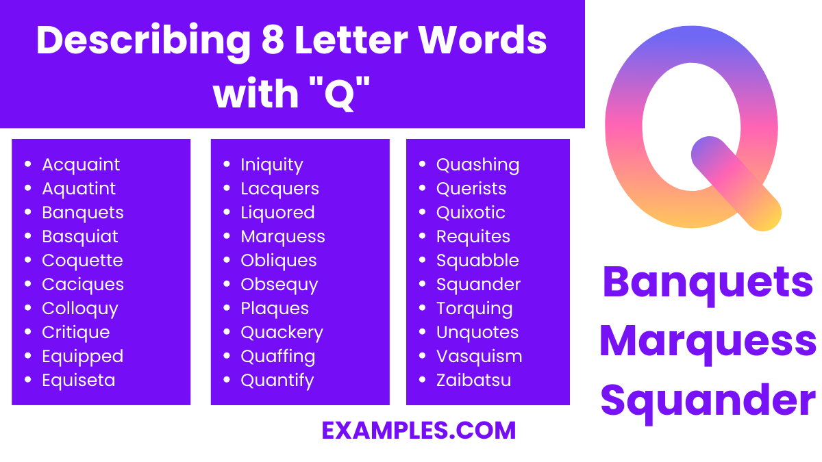 describing 8 letter words with q