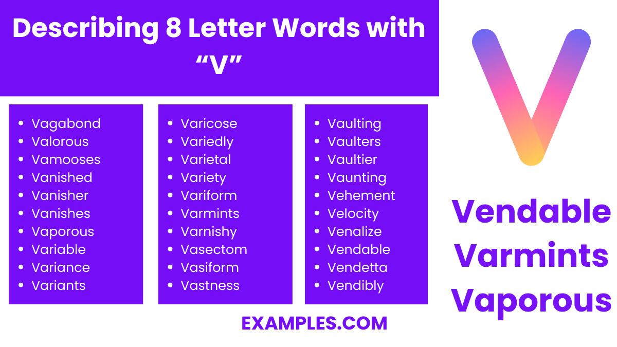 describing 8 letter words with v