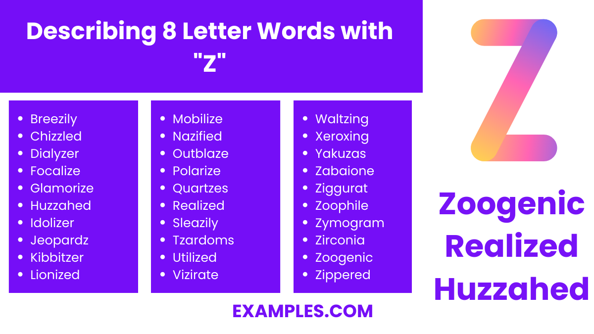 describing 8 letter words with z