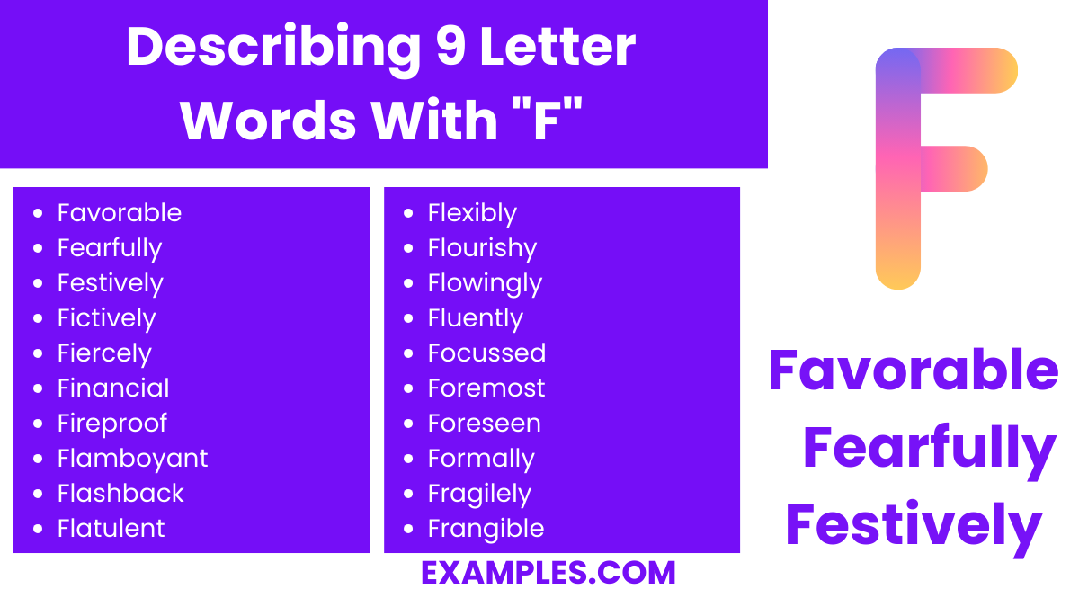 describing 9 letter words with f