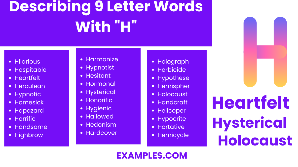 describing 9 letter words with h