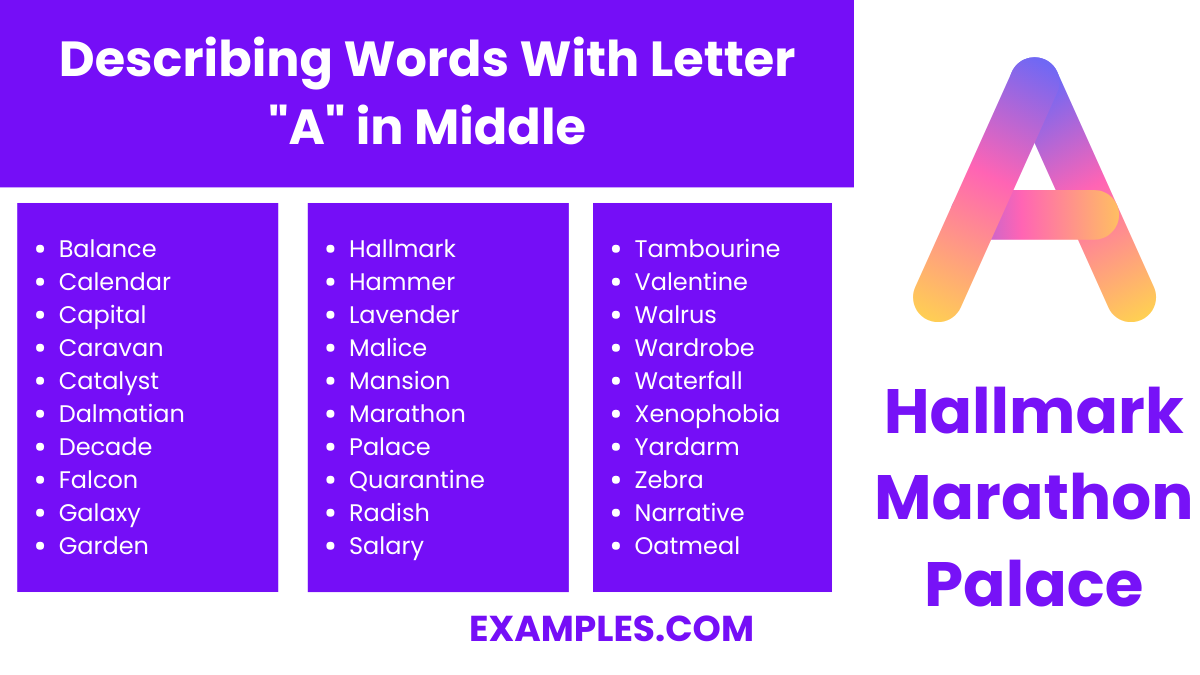 describing words with letter a in middle