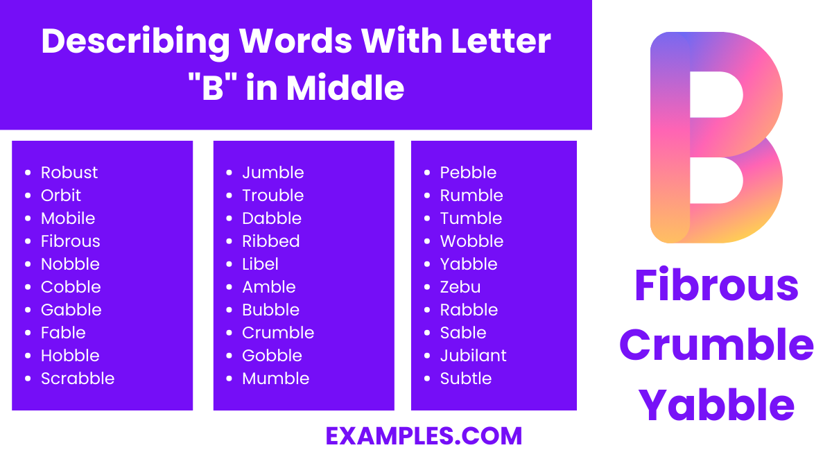 describing words with letter b in middle
